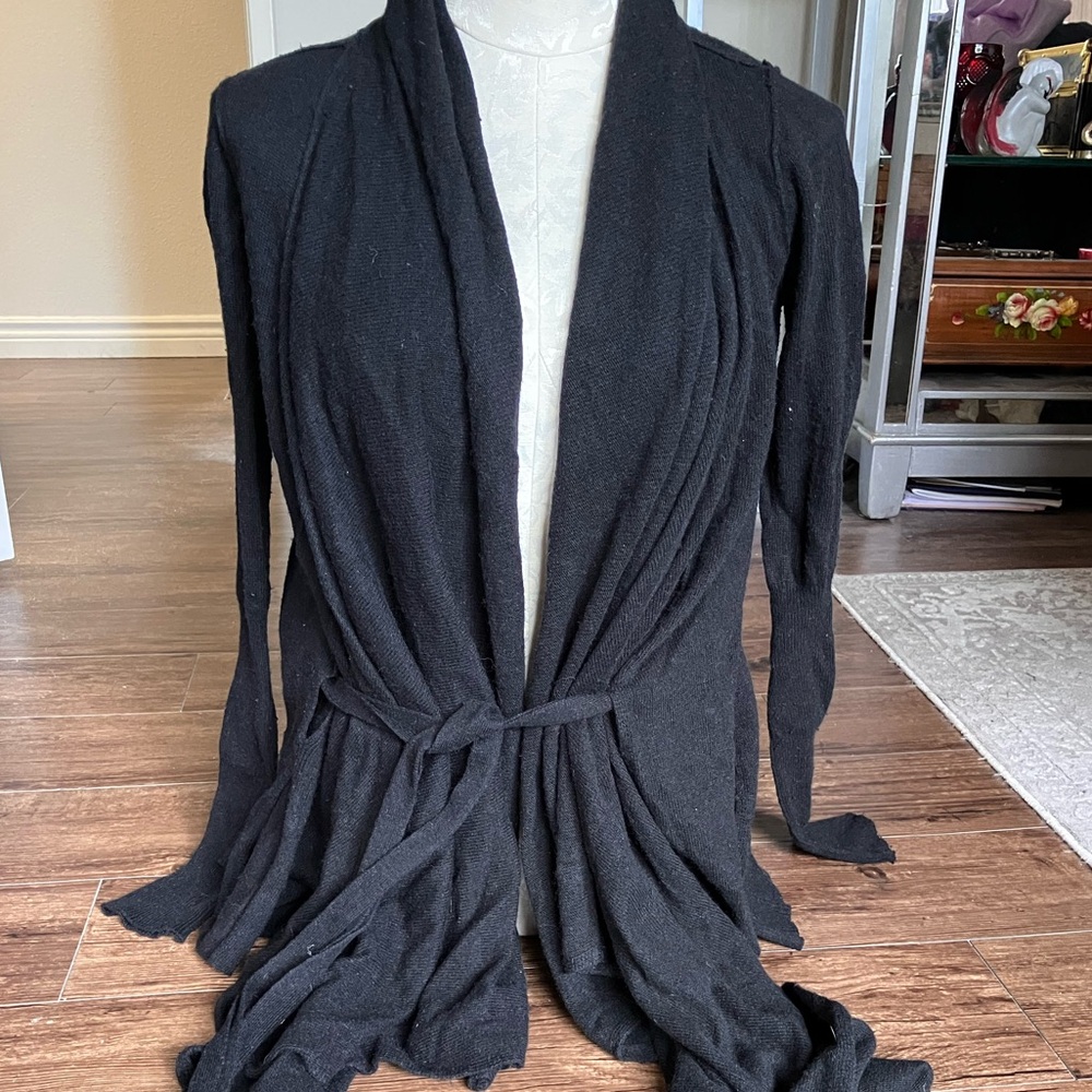 Allsaints Mantle Wrap Open Front Chic Black Knit Cardigan